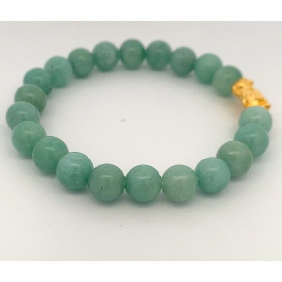 Natural Aventurine Stretchable Bracelet Size 7.5 with 24K Gold Dragon Fortune Pi - Picture 4 of 8